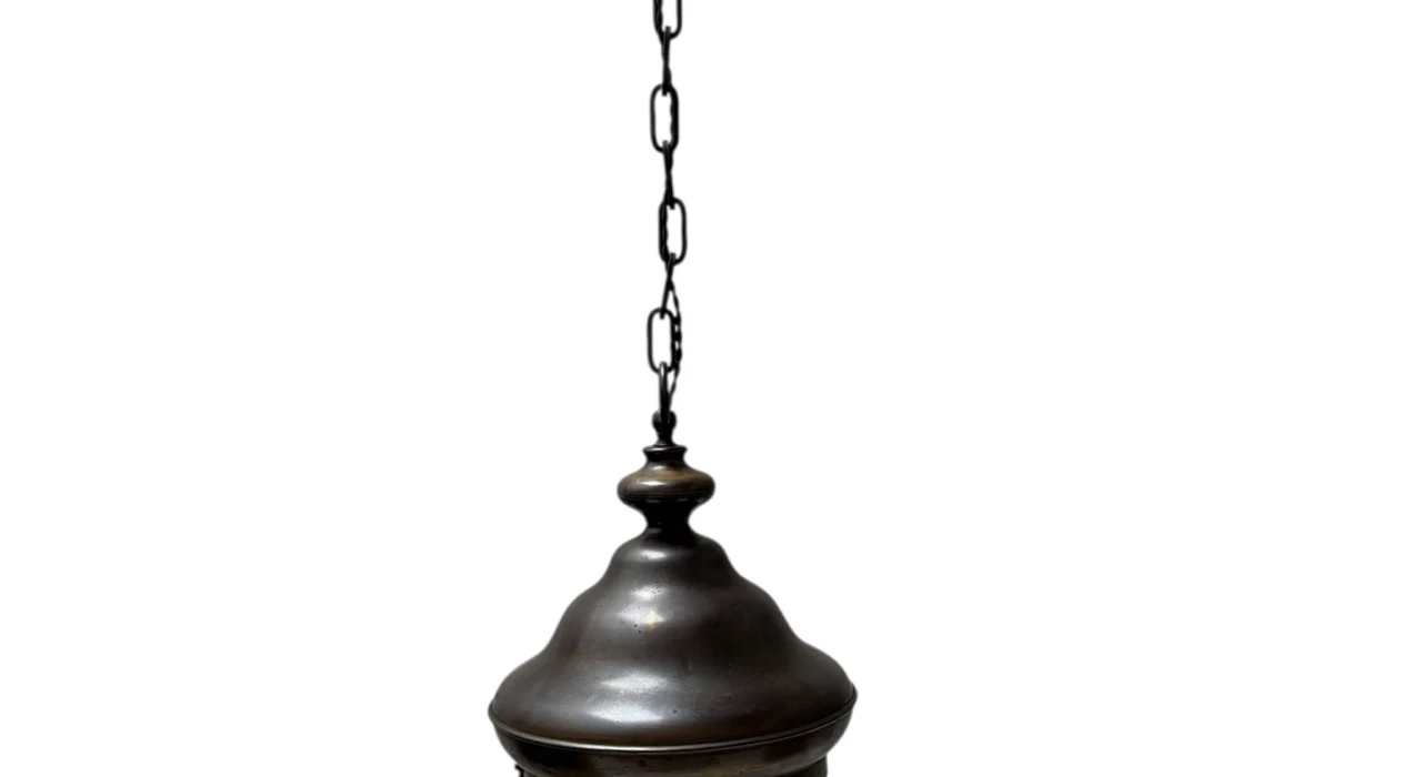 Art Nouveau Patinated Brass Hall Lantern, 1900s